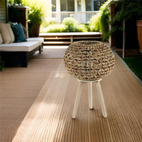 LANTERNA PORTACANDELA NATURALE TONDA STRUTTURA IN METALLO CON INTRECCIO IN BAMBÙ E BICCHIERE IN VETRO 36X60 CM