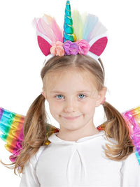 KIT TRAVESTIMENTO RAINBOW UNICORN CON GONNA TUTU, ALI E CERCHIETTO CON CORNO - UNICORNO 3/6 ANNI