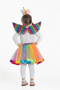 KIT TRAVESTIMENTO RAINBOW UNICORN CON GONNA TUTU, ALI E CERCHIETTO CON CORNO - UNICORNO 3/6 ANNI