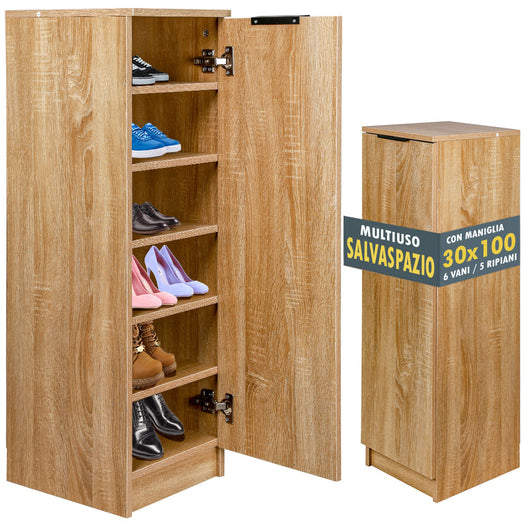 Scarpiera Mobiletto Multiuso in Legno Quercia Mobile Porta Scarpe 30x35x100 cm