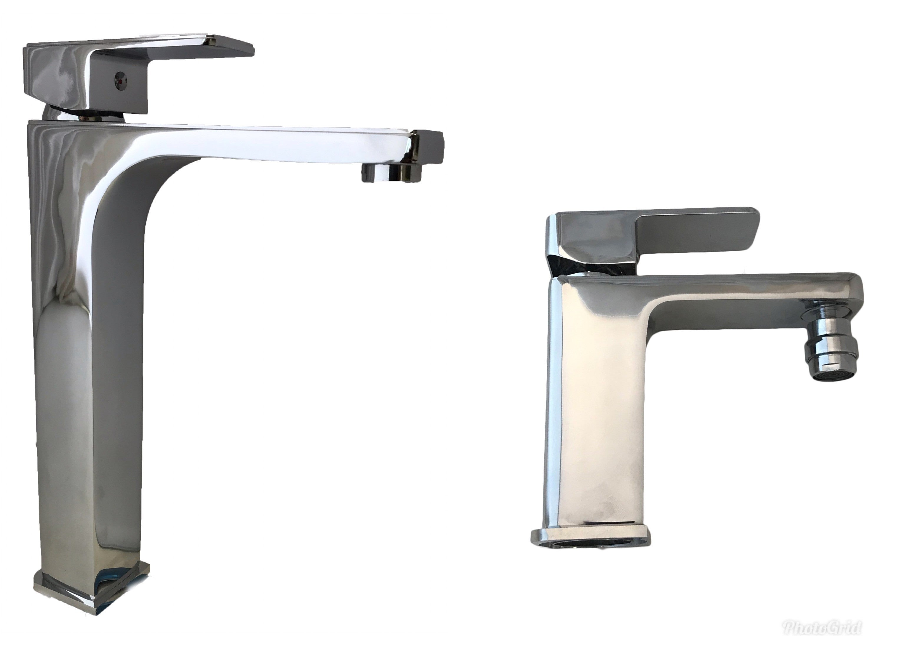 Rubinetteria serie completa miscelatori bagno lavandino appoggio e bidet squadrati