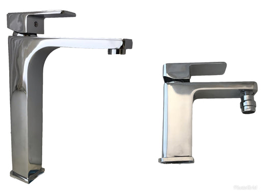 Rubinetteria serie completa miscelatori bagno lavandino appoggio e bidet squadrati