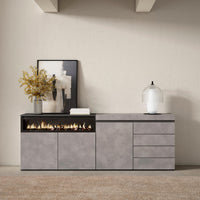 Credenza, 207x35x75cm, Camera da letto, Camino elettrico, Cassettiera, grigio cemento RF3408