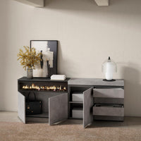 Credenza, 207x35x75cm, Camera da letto, Camino elettrico, Cassettiera, grigio cemento RF3408
