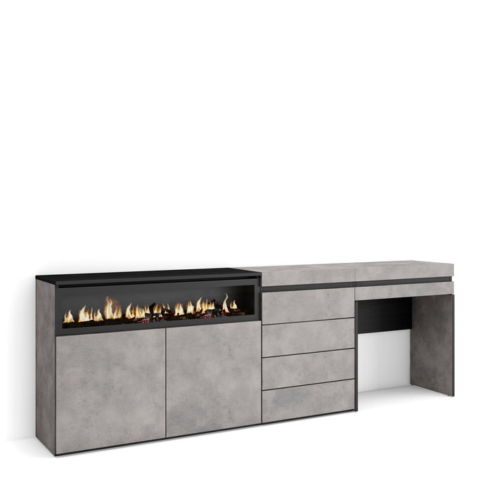 Credenza, 227x35x75cm, Camera da letto, Camino elettrico, Cassettiera, Tavolo da toeletta, grigio cemento RF3407