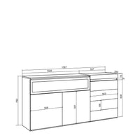 Credenza, 157x35x75cm, Camera da letto, Camino elettrico, Cassettiera, grigio cemento RF3406