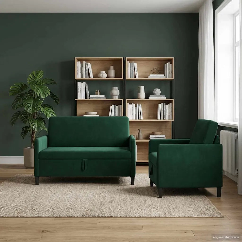 Set di Divani con Storage 2 pz Verde Scuro Poliestere 3429164