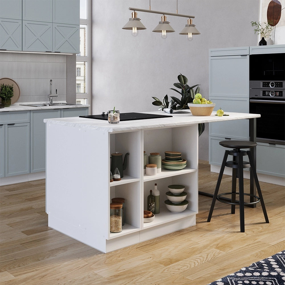 Isola cucina Fame-Line Blu-grigio chiaro/Bianco 90 cm con cassetto, senza piano di lavoro Vicco