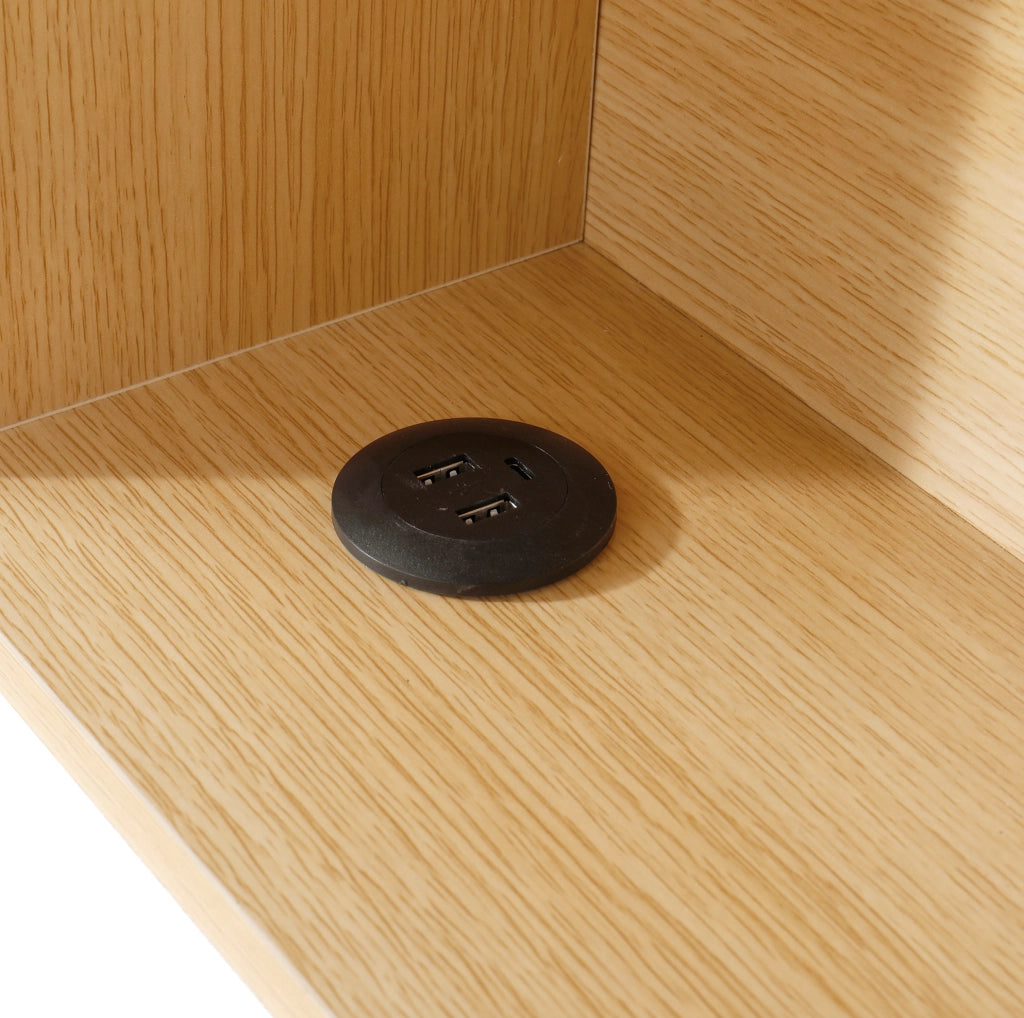 Letto con contenitore idraulico, LED e USB-C in velluto beige