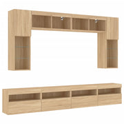 Set di mobili da 8 pezzi comprensivo di armadio credenza mobile TV per soggiorno camera da letto e sala da pranzo montaggio a parete con luci a LED finitura rovere Sonoma marrone 02_0025378