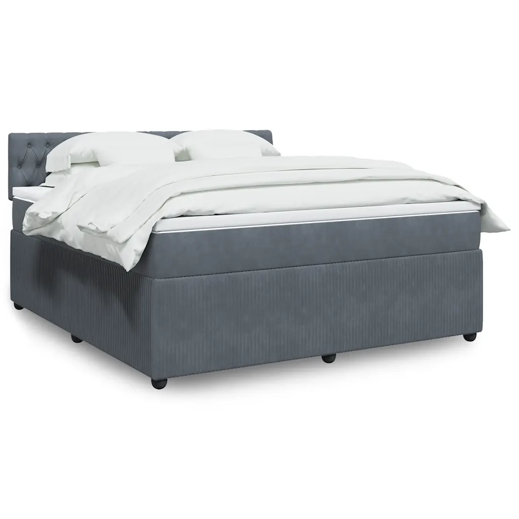 Giroletto a Molle con Materasso Grigio Scuro 180x200 cm Velluto