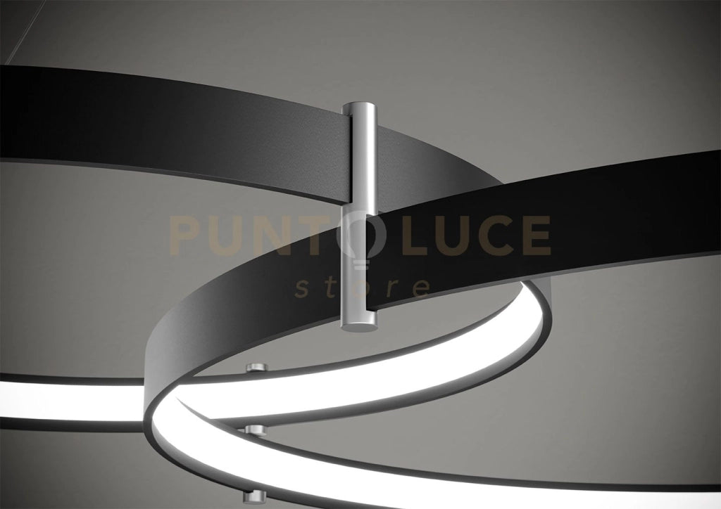 ANELLO LAMPADARIO A SOSPENSIONE DOPPIO NERO VERNICIATO 3000K 6033LM 80W DIMMERABILE d.55cm-d.78cm