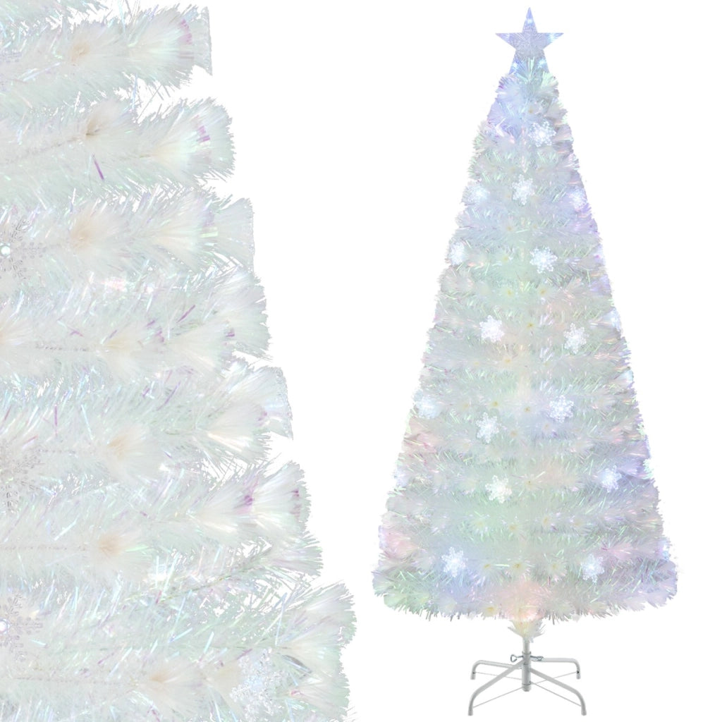 Albero di Natale in fibra ottica da 180cm con foglie iridescenti stella in cima e luci LED, Albero decorativo per feste-Alberi di Natale