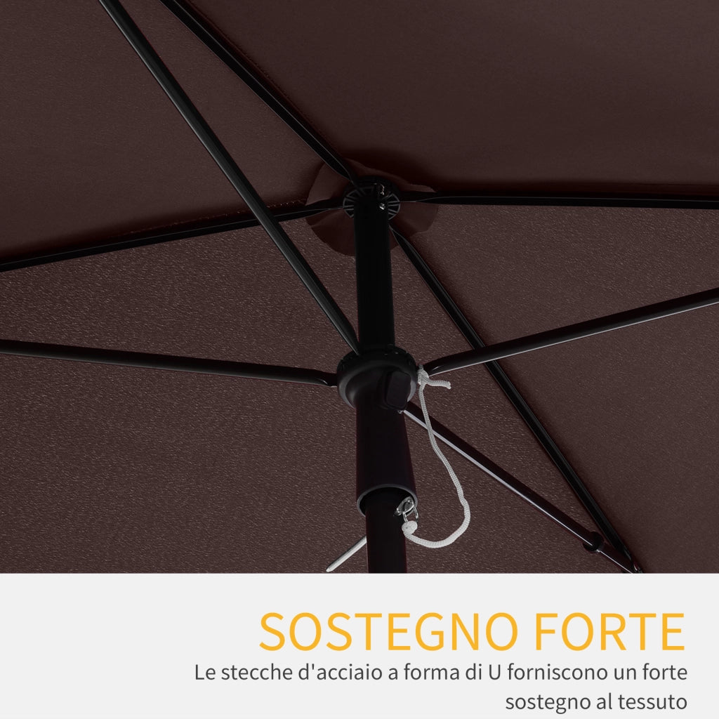 EasyComfort Ombrellone da Giardino Rettangolare e Regolabile con Palo in Alluminio, 2x1.3x2.5 m, Marrone e Nero