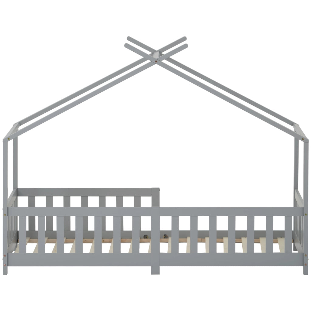 Letto Casetta per Bambini in Legno Massello con Doghe e Sponde ¨C MINIMAL ¨C Grigio 90x200