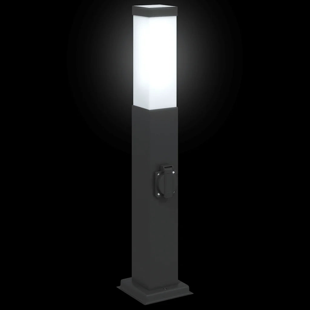 Lampioni a palo con presa elettrica 3 pz 50 cm Nero IP44 4006084