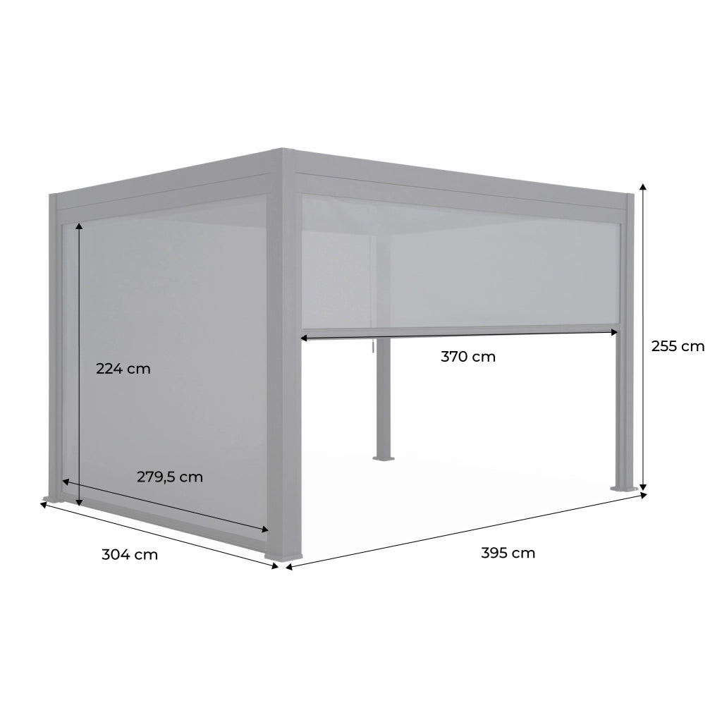 Pergola bioclimatica 3x4m in alluminio + tenda da 3m + tenda da 4m,