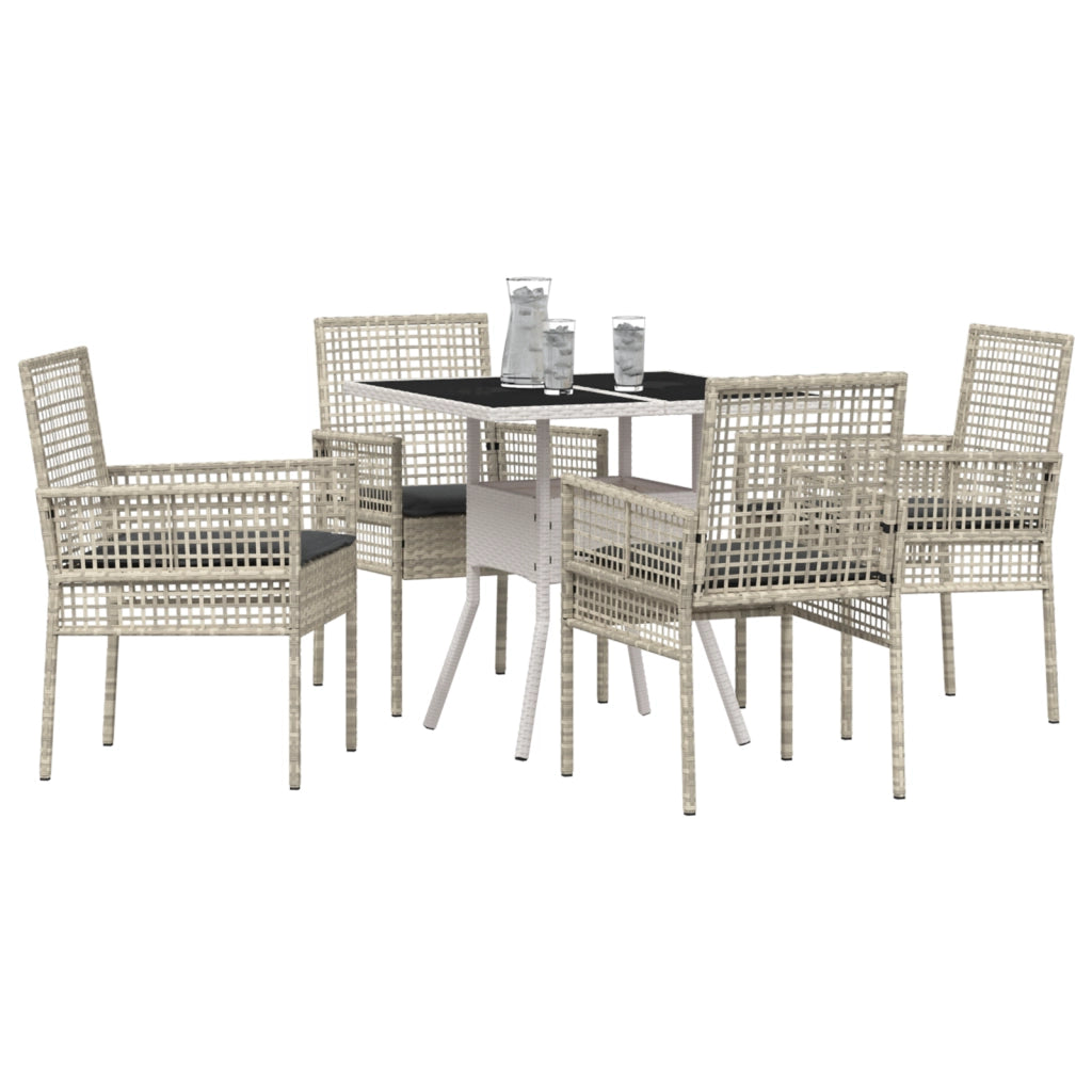 Set da Pranzo da Giardino 5 Pezzi Grigio Chiaro Rattan Poly