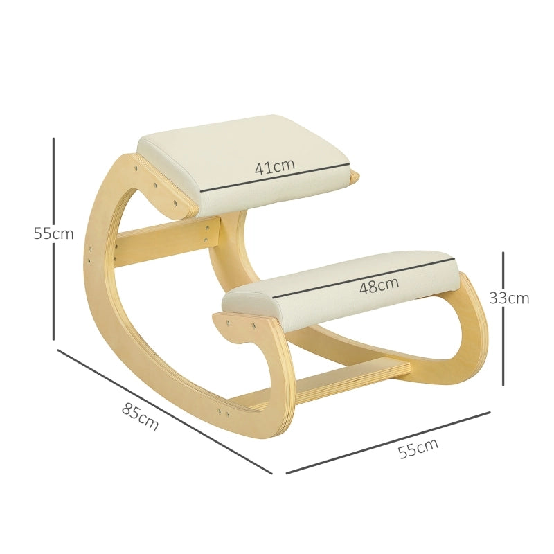 Sedia ergonomica a dondolo per home office e meditazione con supporto posturale in legno bianco crema