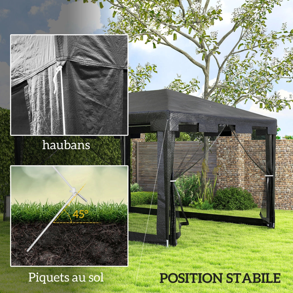Gazebo da giardino 3x4m ¨C zephmum ¨C grigio scuro con pareti in rete e 2 porte