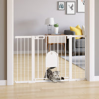 Cancelletto per Cani Estensibile con Porta a Chiusura Automatica 75-131x76 cm in Metallo e ABS Bianco