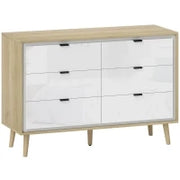 Cassettiera con 6 Cassetti in Legno per Camera da Letto, 110x40x75 cm, Bianco Lucido e Rovere