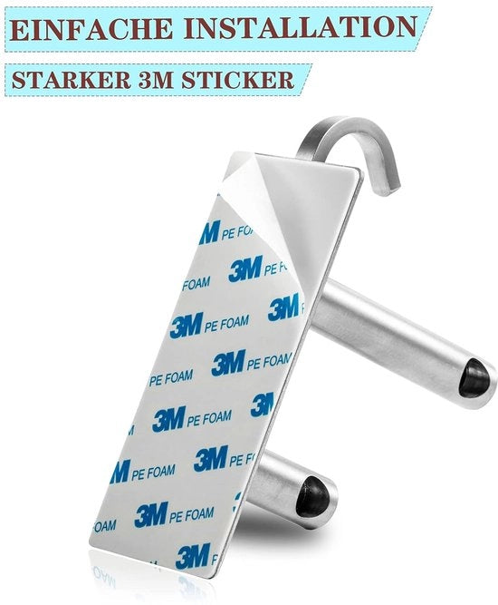 Supporto asciugamano autofissante - acciaio inossidabile - 2 ganci - 60 cm