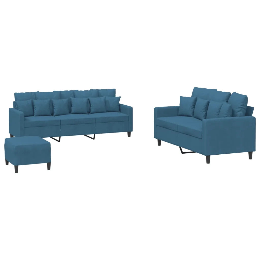 vidaXL Set di Divani 3 pz con Cuscini Blu in Velluto