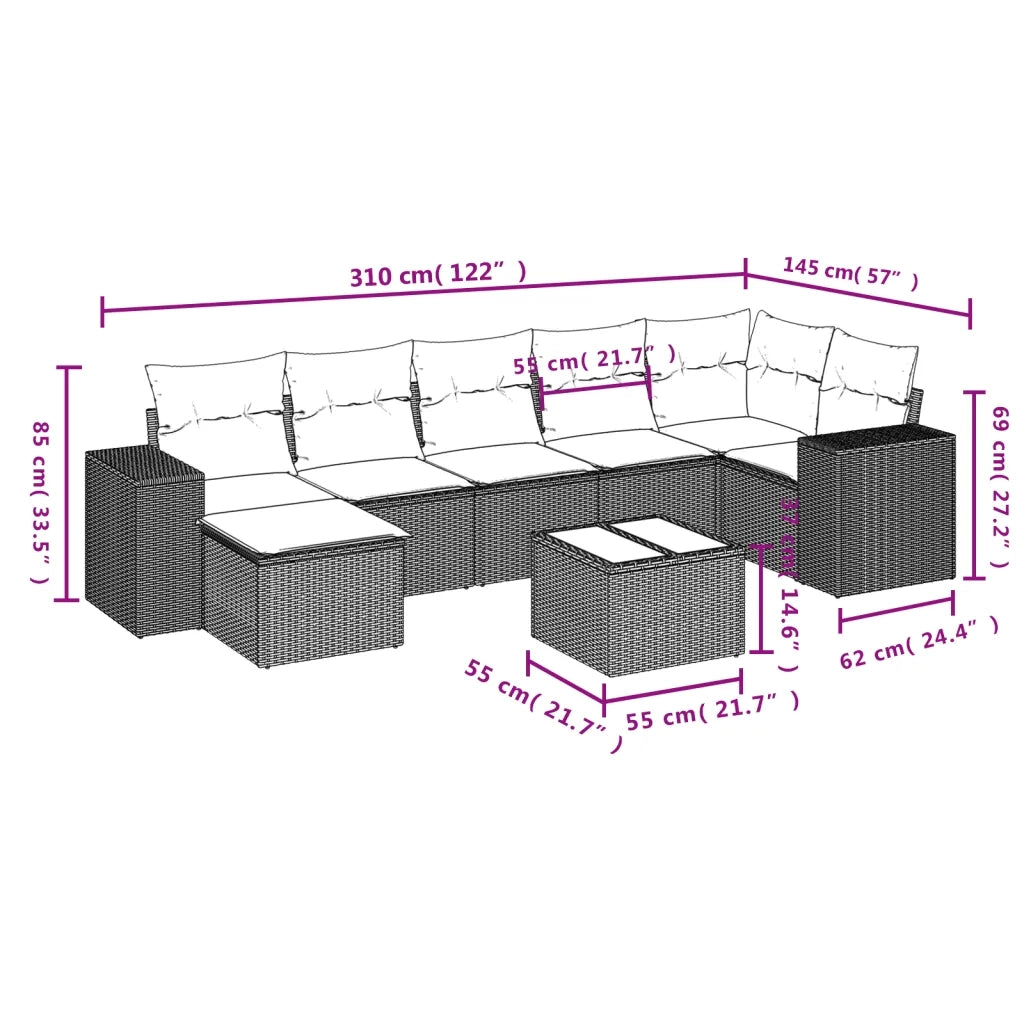 Set Divano da Giardino 8 pz con Cuscini Grigio in Polyrattancod mxl 114776