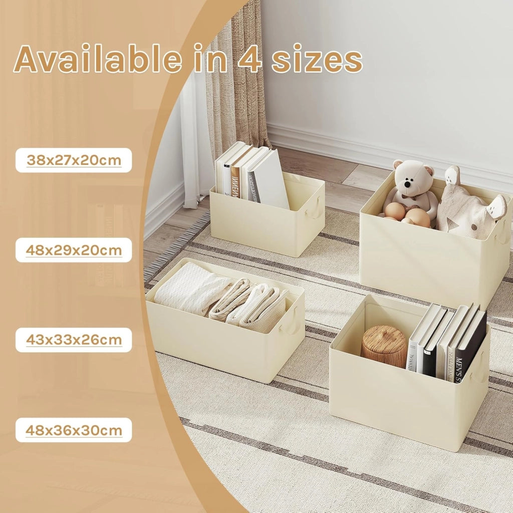 Scatole portaoggetti in Tessuto 10 Pezzi, Contenitori pieghevoli con Coperchio e Maniglie, per Vestiti da Armadio, Crema, 48x36x30cm