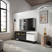 Mobile TV Soggiorno, 150x35x57cm, Per TV fino a 65", Camino elettrico, Design industriale, Bianco e nero RF2455