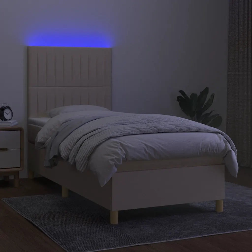 Letto a Molle con Materasso e LED Crema 100x200cm in Tessuto 3135578