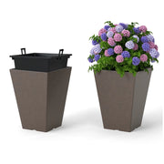 Set di 2 fioriere autoirriganti 25 x 25 x 35 cm facili da pulire effetto legno PP marrone 20_0012463
