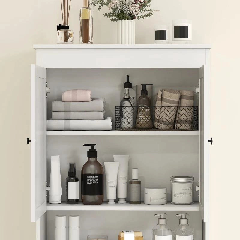 MOBILE SOPRA WC CON 3 MENSOLE CHIUSE E RIPIANO APERTO, IN LEGNO, 65X22X161 CM, BIANCO