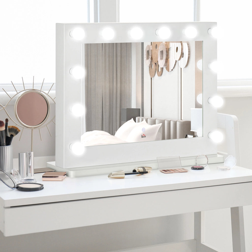 Specchio Hollywood da trucco 80 x 60 cm con LED dimmerabili, touch e memory, bianco