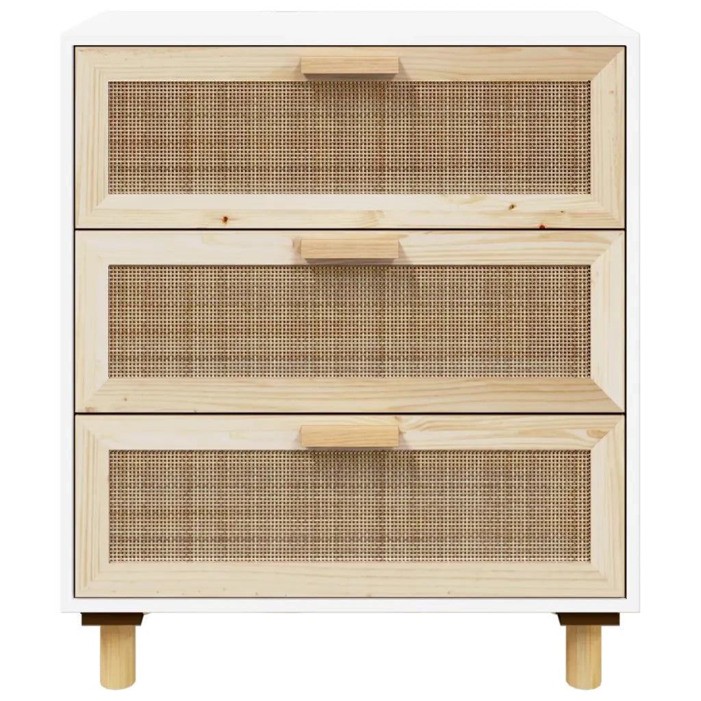 Credenza Bianca 60x30x70 cm Legno Massello Pino Rattan Naturale cod mxl 7714