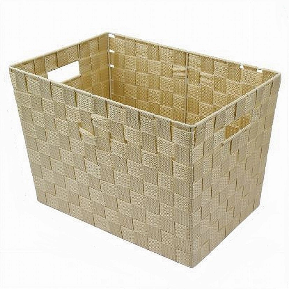 Trade Shop - Porta Oggetti Cesto In Tessuto Intrecciato 38x26x25 Cm Con Maniglie Beige 79039 -
