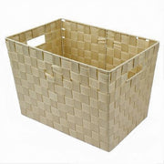Trade Shop - Porta Oggetti Cesto In Tessuto Intrecciato 38x26x25 Cm Con Maniglie Beige 79039 -