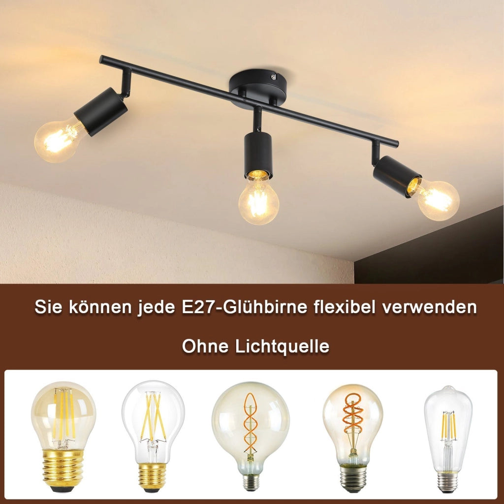 ZMH Faretto da soffitto nero - Lampada da soffitto con faretti E27 orientabili a 350° per camera da letto vintage