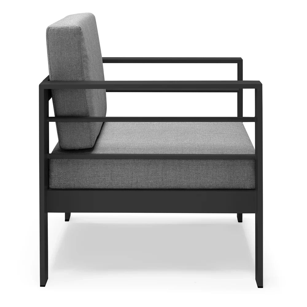 Set da giardino GARDENIA in alluminio, un divano 2 posti + 2 poltrone con cuscini sfoderabili + tavolino, per verande, giardini, terrazze, colore Cemento