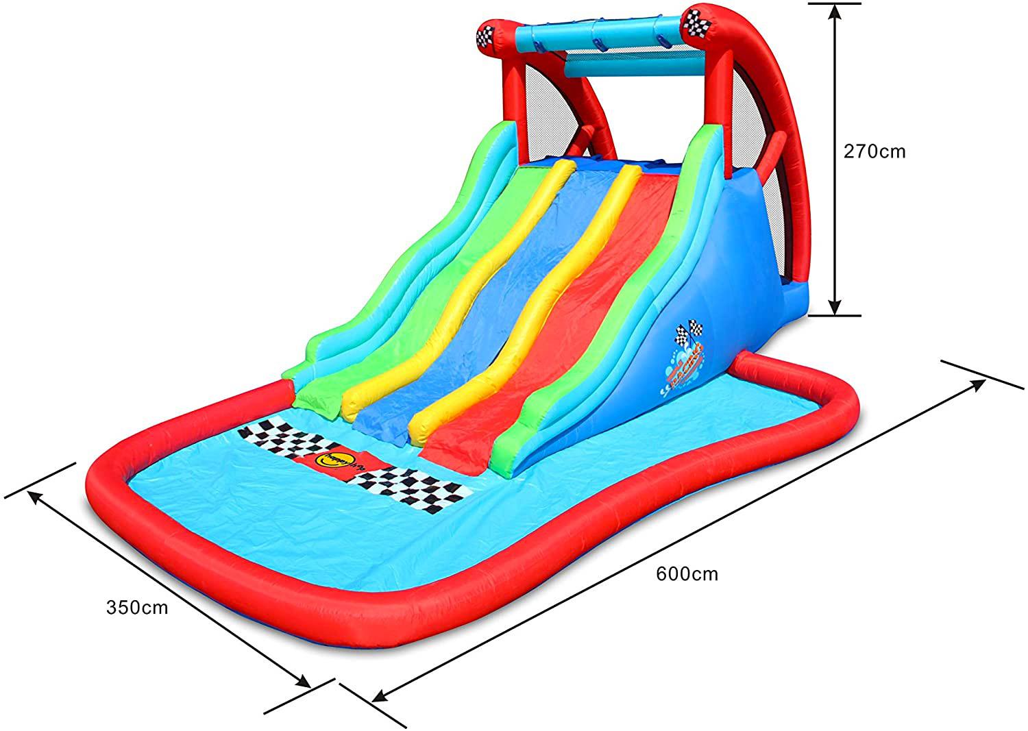 Castello Giostra Gonfiabile Acquatico Triple Racing Thunder con Pompa Happy Hop