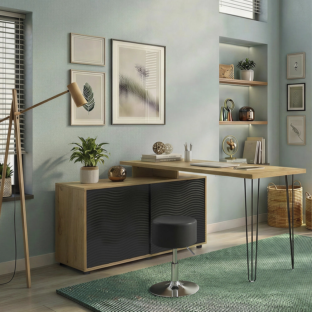 Vicco Scrivania angolare Nero 135 x 55 cm con schedario