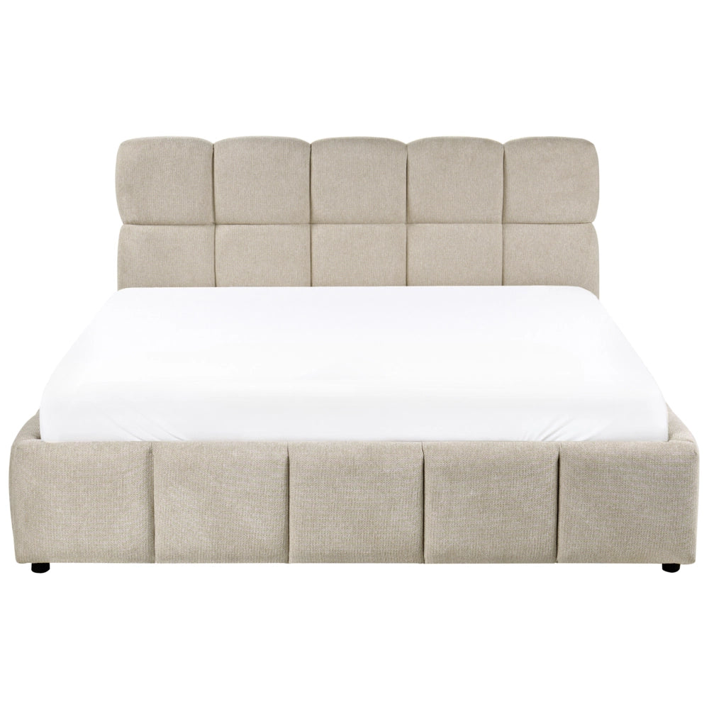 Letto matrimoniale imbottito con struttura a molle a sollevamento trapuntata 160 x 200 tortora con contenitore a molle sollevabile