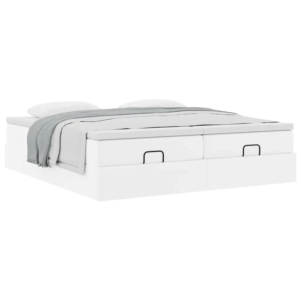 Struttura Letto Pouf con Materassi Bianco 200x200 cm Similpelle