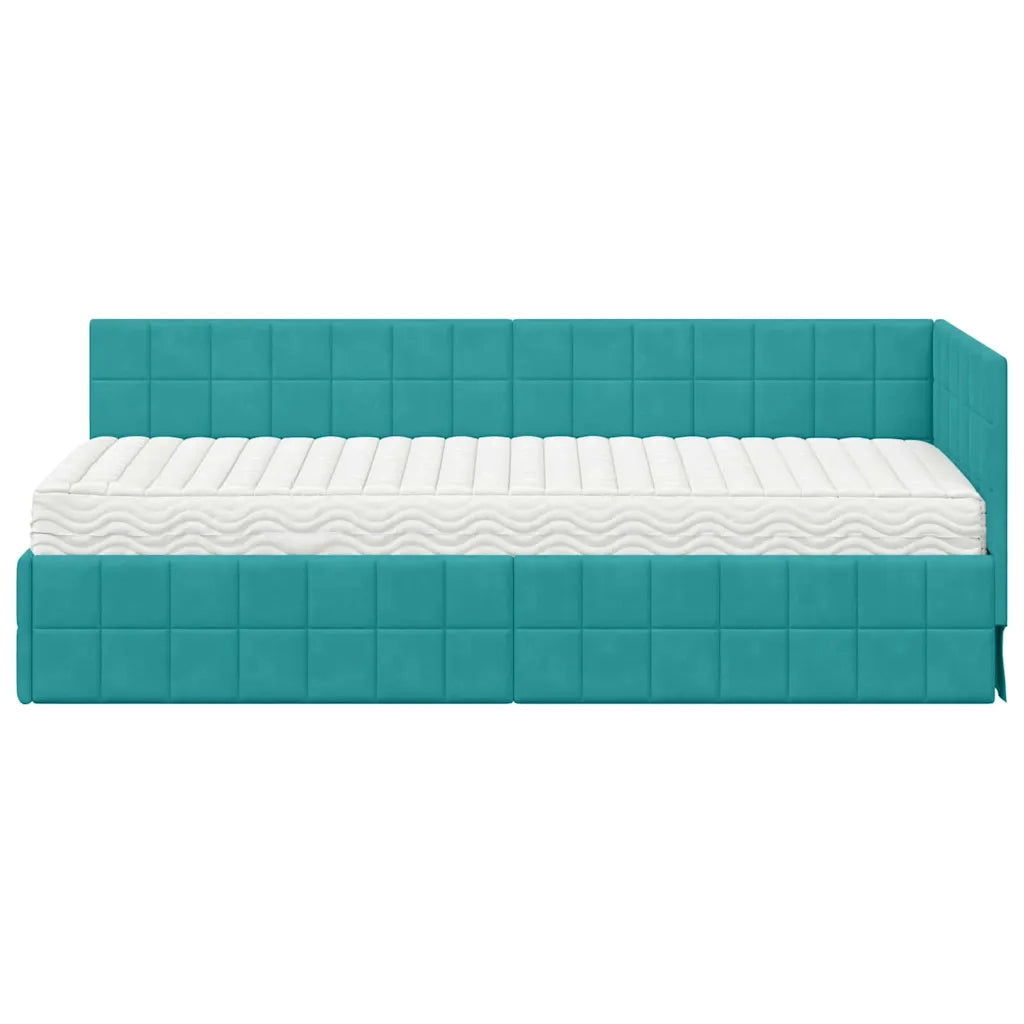 Struttura Letto Angolare con Materasso 2 pcs Turchese Velluto