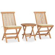 Set da Pranzo Giardino Pieghevole 3 pz Cuscino Massello di Teak cod mxl 51245