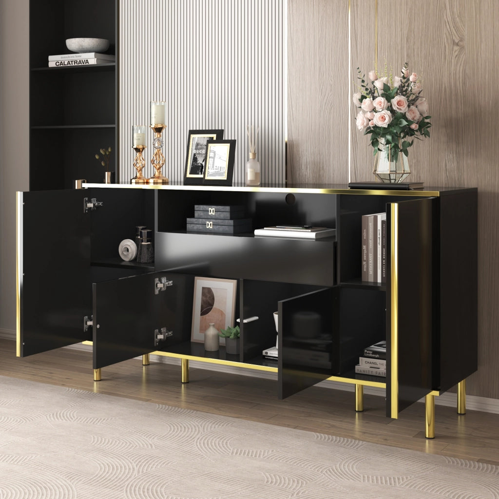 Credenza Moderna ¨C Xylo ¨C Nero Lucido, 1 Cassetto, 150x40x80 cm