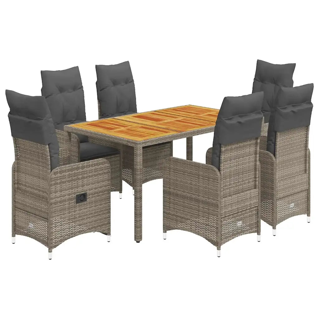 vidaXL Set Bistrò da Giardino 7 pz con Cuscini in Polyrattan Grigio