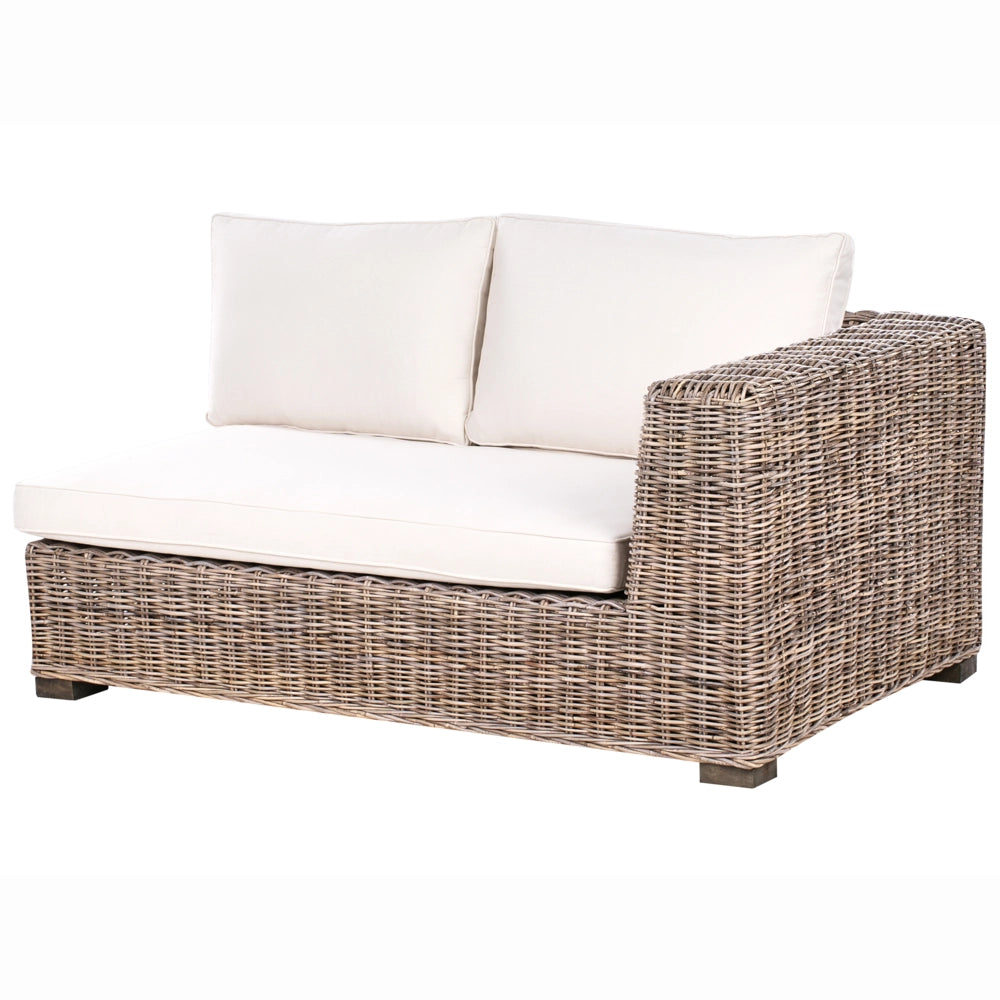 Set di divani da giardino in rattan naturale grigio a 5 posti con tavolino per ottomano e cuscini