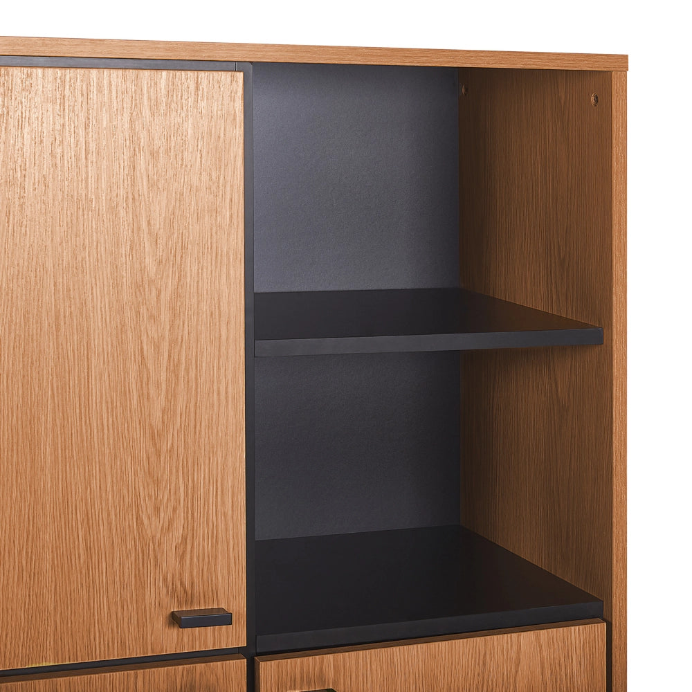 Madia credenza legno chiaro con derivati del legno Nero con finitura in rovere 3 armadi 2 ripiani retrò